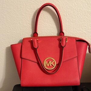 Michael Kors Red Satchel with Gold Accents